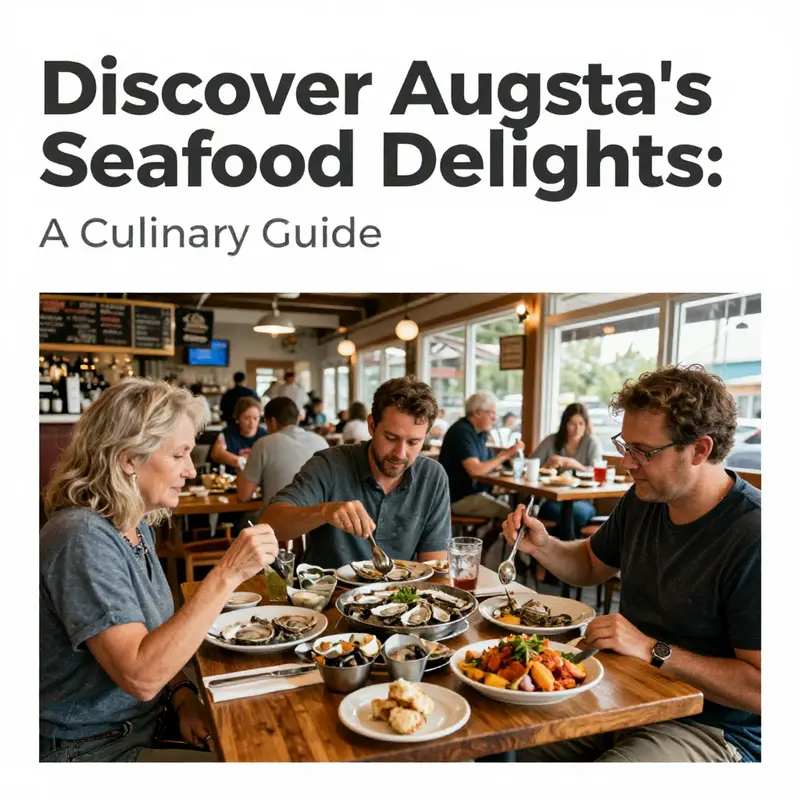 Patrons savoring oysters and Southern delights in a lively Augusta, Maine seafood restaurant.
