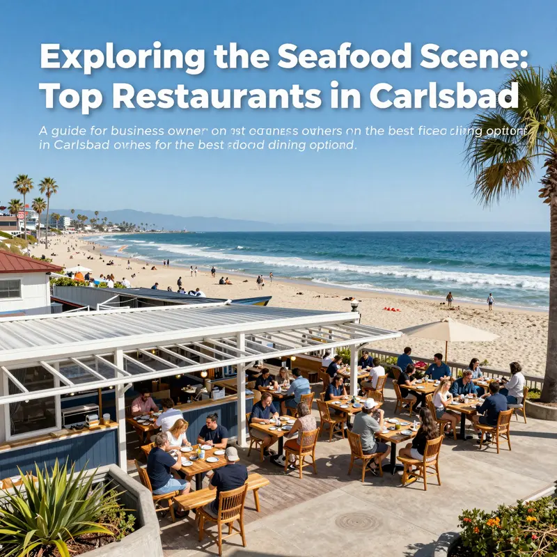 Coastal view of Carlsbad with a seafood restaurant by the beach.