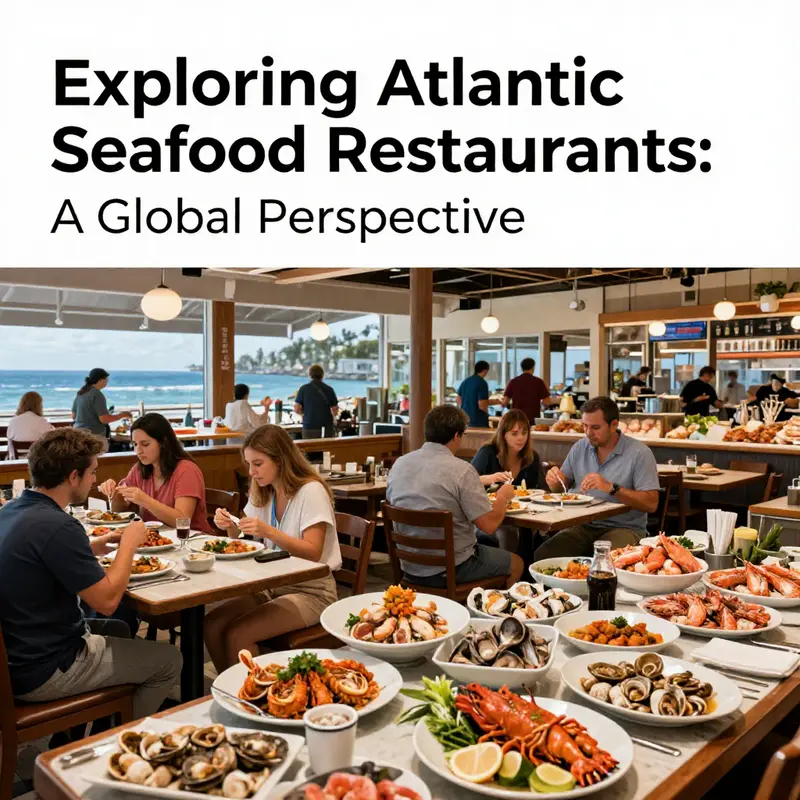 A bustling seafood restaurant showcasing diners enjoying various seafood dishes in a vibrant atmosphere.