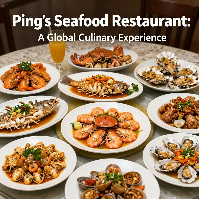 A photogenic collection of diverse seafood platters from various locations of Ping's Seafood Restaurants.