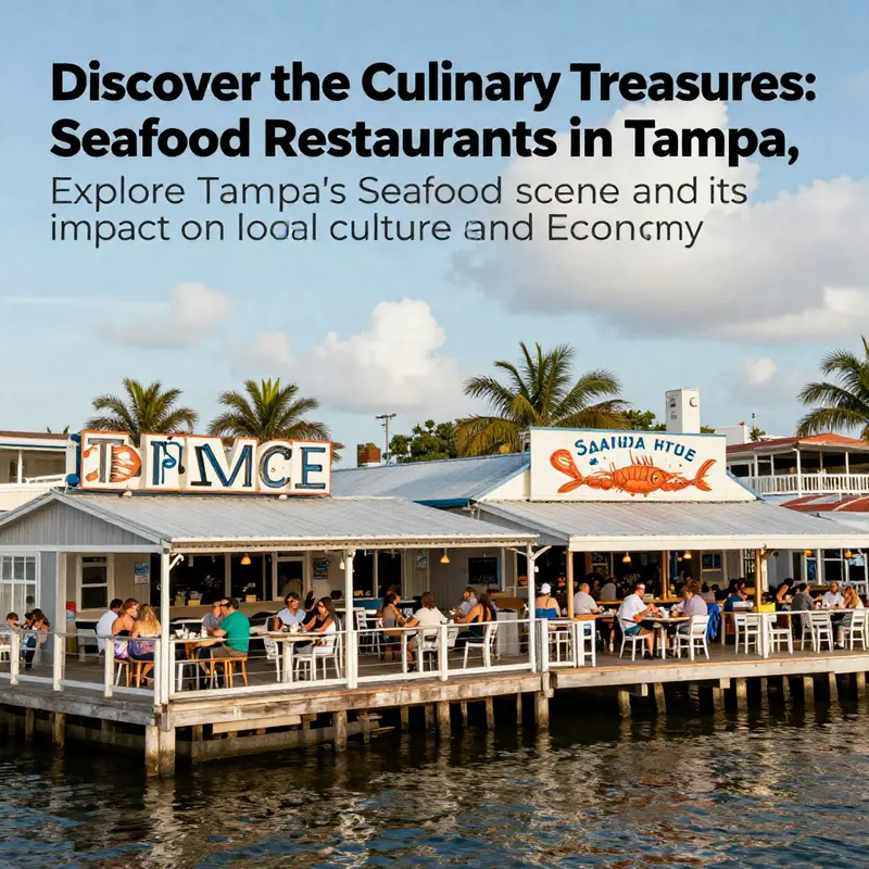 A lively view of seafood restaurants along Tampa's waterfront, highlighting outdoor dining.