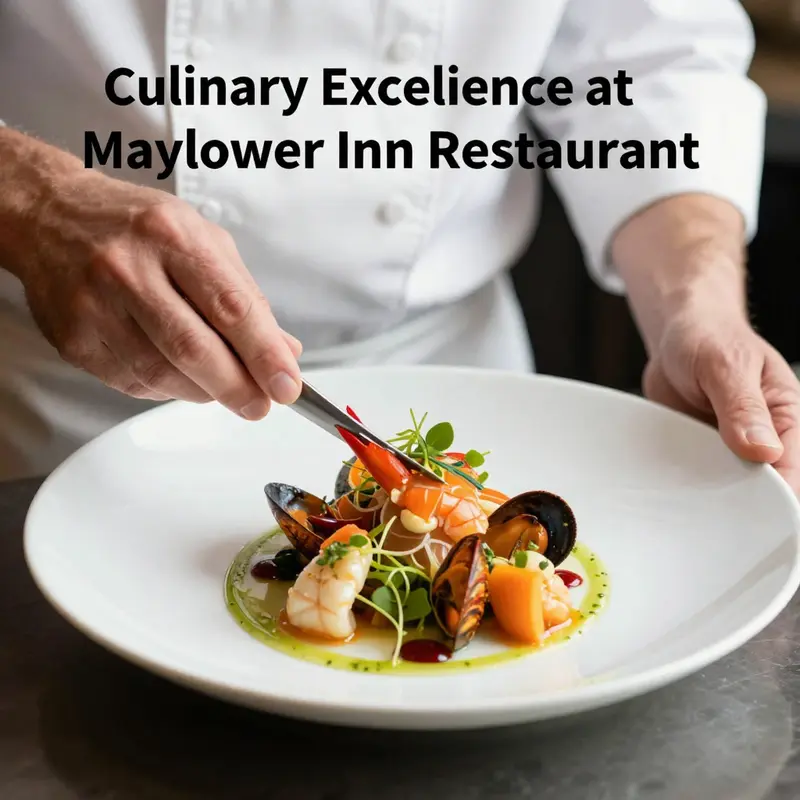 Overview of the amenities offered at Mayflower Inn Restaurant, highlighting the elegant dining space.