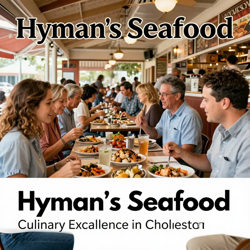 A lively dining atmosphere at Hyman’s Seafood, illustrating the restaurant’s popularity among locals and visitors.