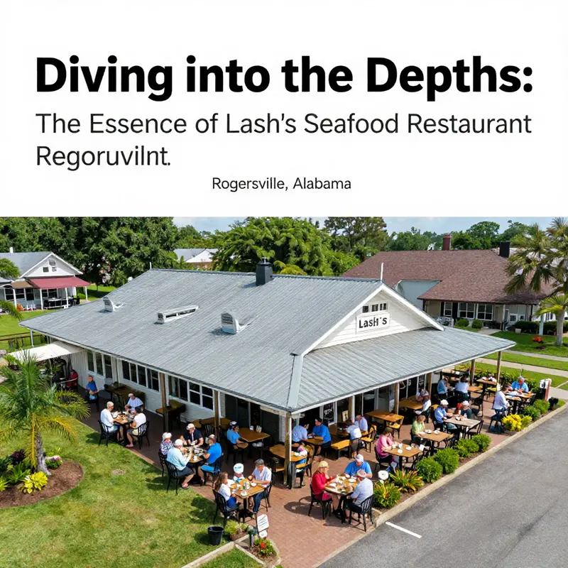 A bird's eye photograph of Lash's Seafood Restaurant in Rogersville, Alabama, filled with diners.