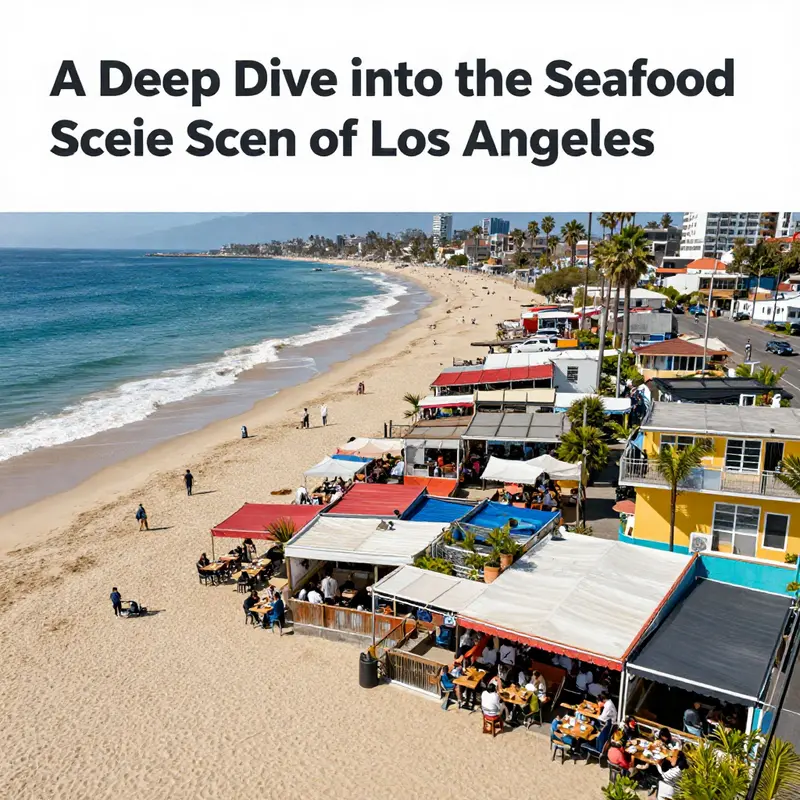 Aerial view of the Los Angeles coastline featuring outdoor seafood dining.