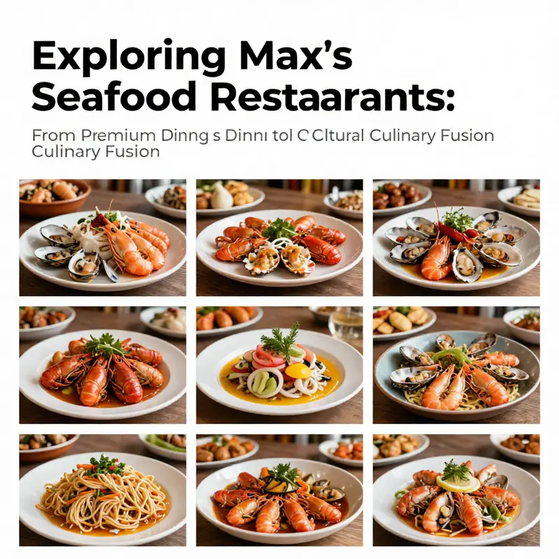 A colorful montage showcasing the variety of seafood dishes available at Max's Seafood restaurants across different locations.