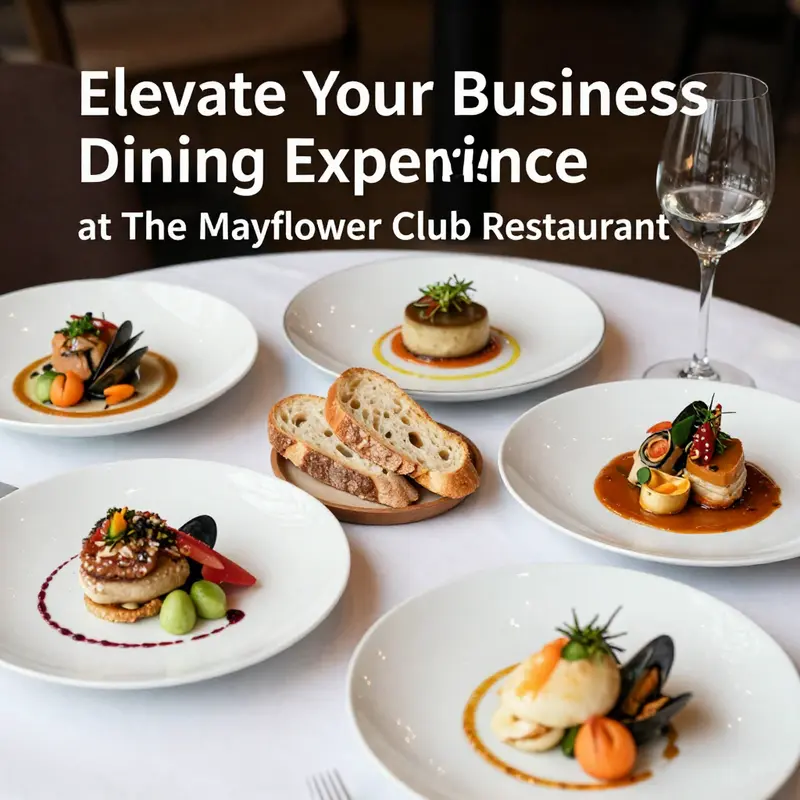 A selection of gourmet dishes from The Mayflower Club Restaurant’s menu, offering a glimpse into their culinary artistry.