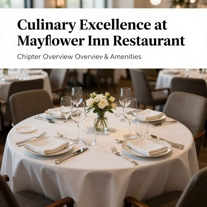 Overview of the amenities offered at Mayflower Inn Restaurant, highlighting the elegant dining space.