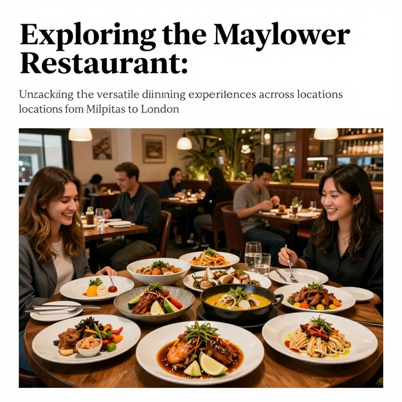 Panoramic view of a busy Mayflower Restaurant with guests dining and Asian cuisine on display.