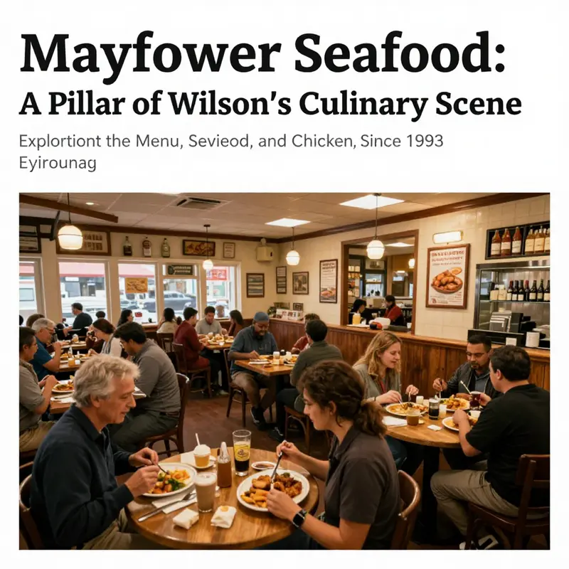 Interior view of Mayflower Seafood and Chicken showing happy customers enjoying their meals in a warm, inviting setting.