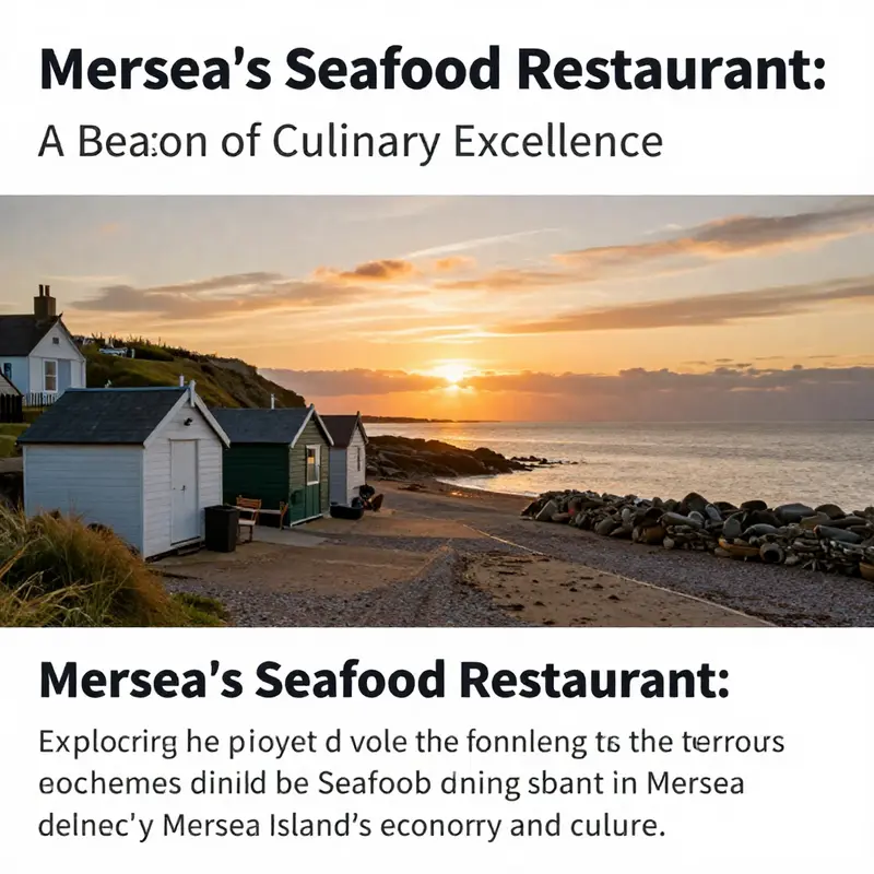 Coastal view of Mersea Island with seafood restaurants in the foreground and a sunset over the water.