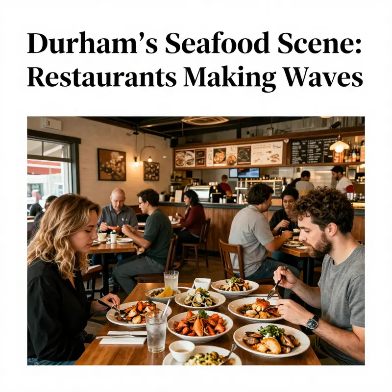 Diners enjoy fresh and flavorful seafood in the inviting atmosphere of Saltbox Seafood Joint.