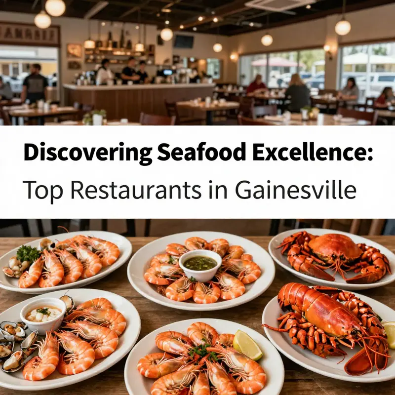 A selection of seafood dishes on a table, representing the vibrant culinary scene of Gainesville.