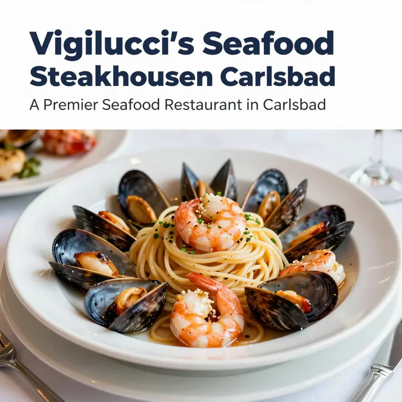 Fine dining experience featuring seafood pasta at Vigilucci’s Seafood and Steakhouse.