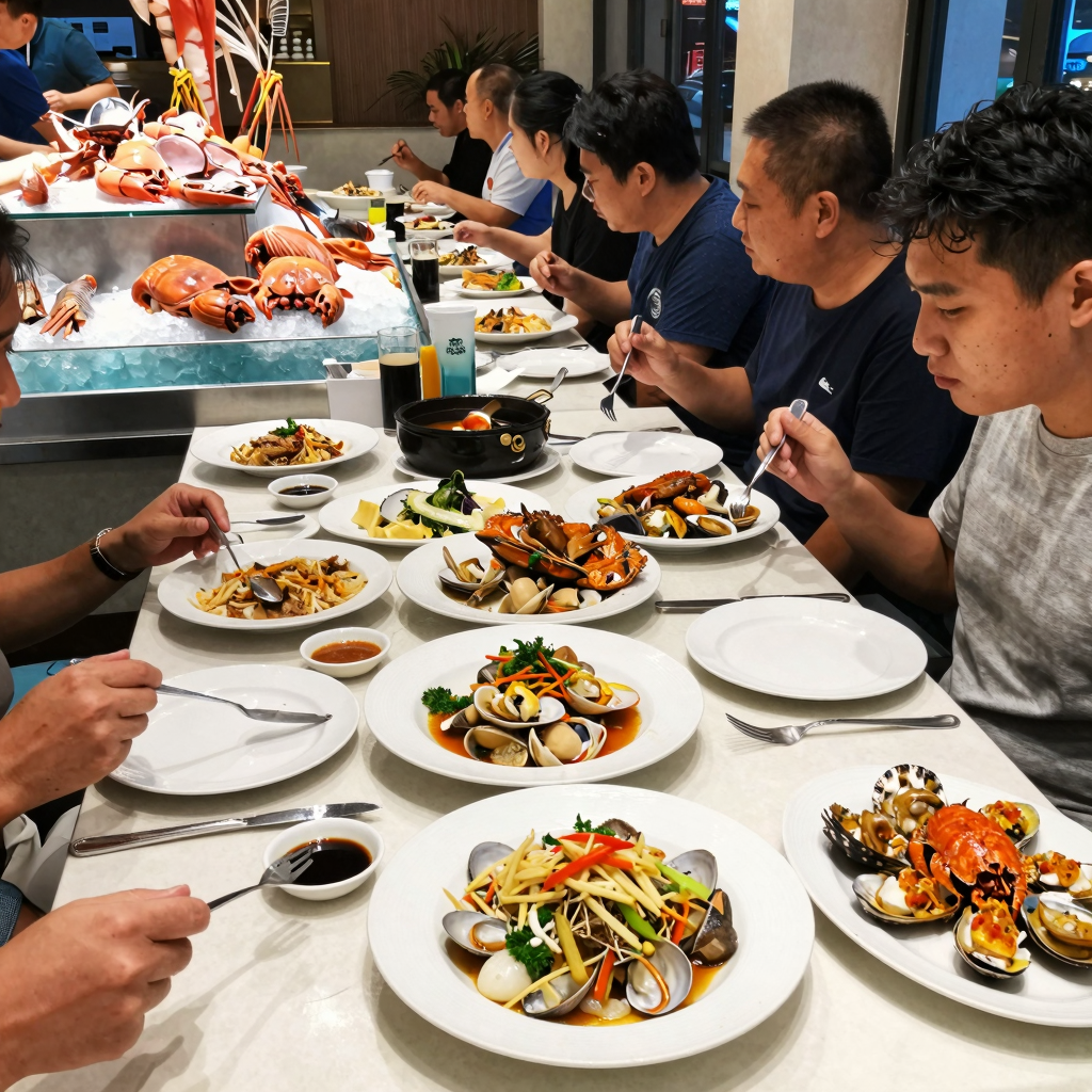 A vibrant seafood restaurant scene