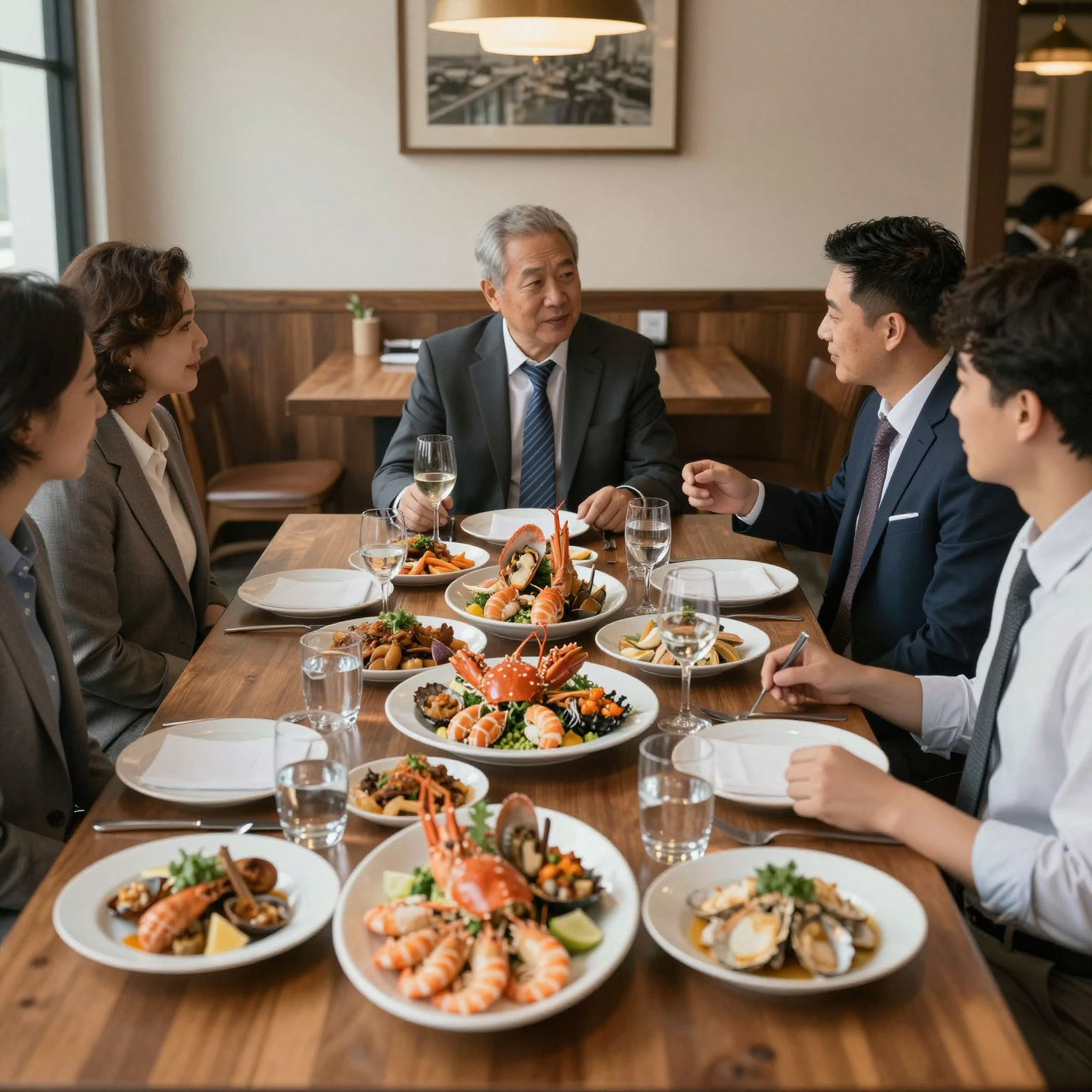 Business Meeting at Seafood Restaurant