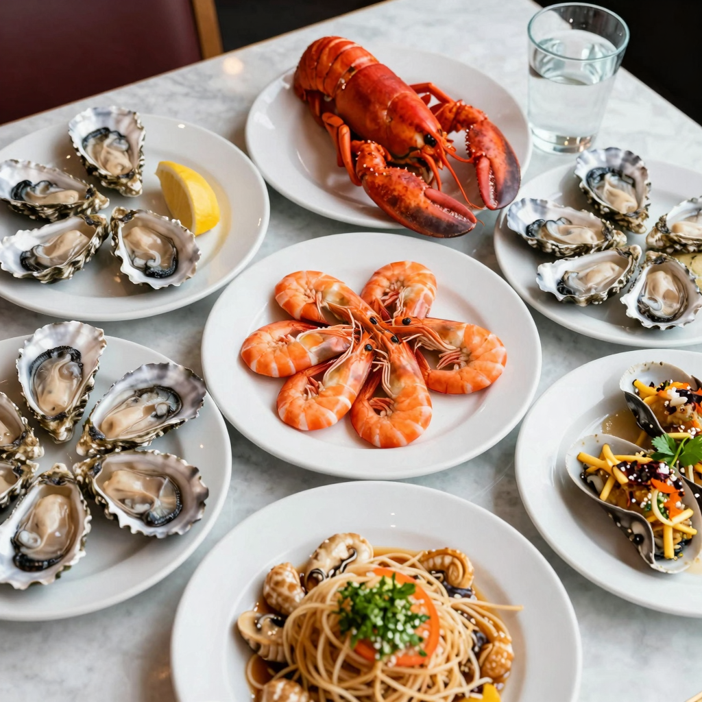 A vibrant display of popular seafood dishes