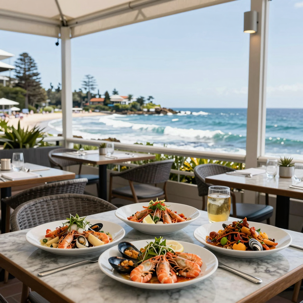 A beautiful view of a coastal seafood restaurant in Wollongong.