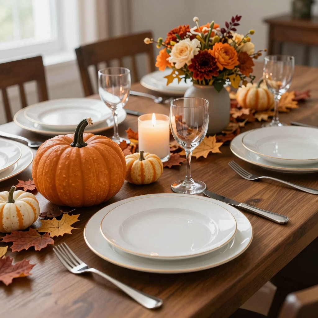 Elegant Thanksgiving dinner table setting