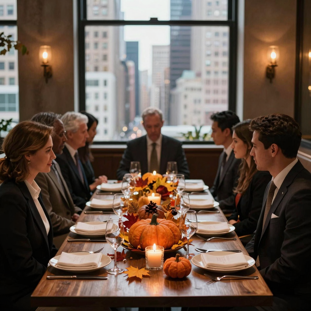 Elegant Thanksgiving dinner in a high-end NYC restaurant