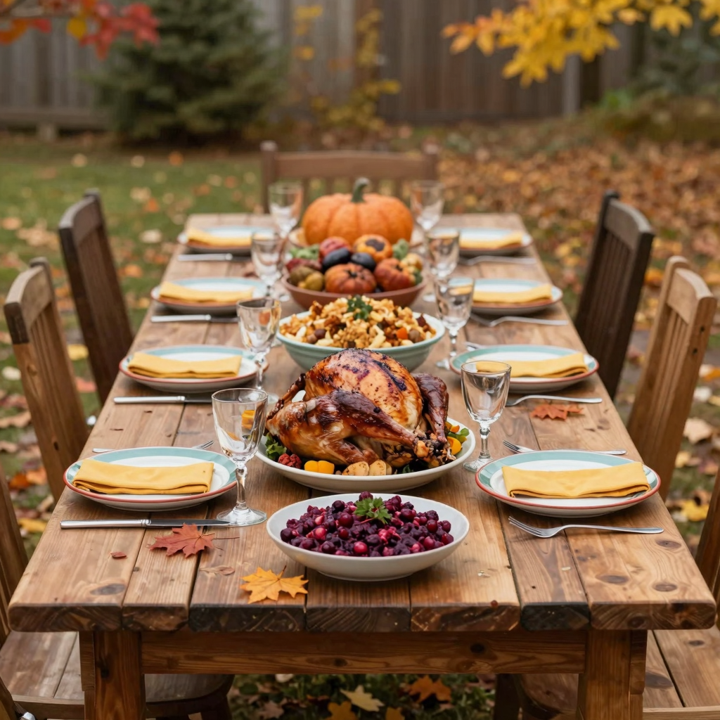 Rustic Outdoor Thanksgiving Dinner Display
