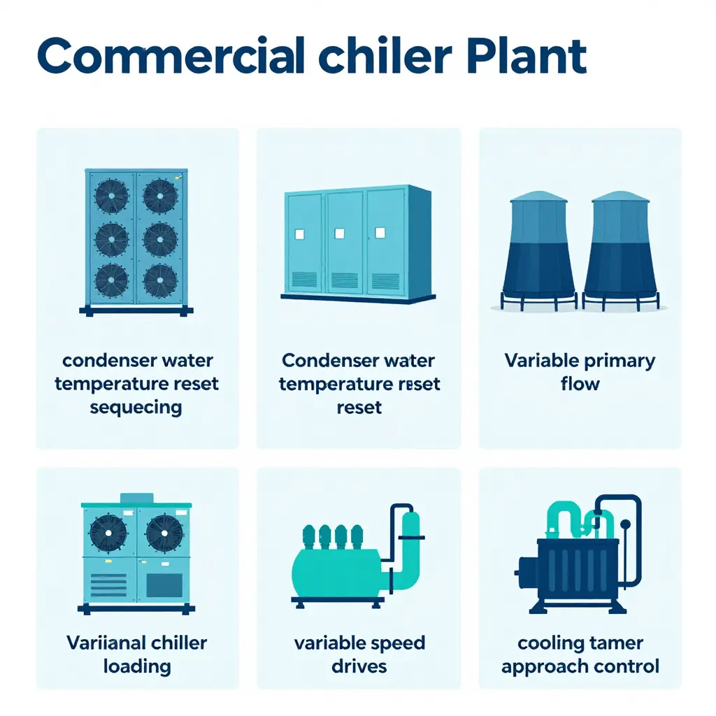 Infographic showing six strategies to improve chiller plant part-load efficiency