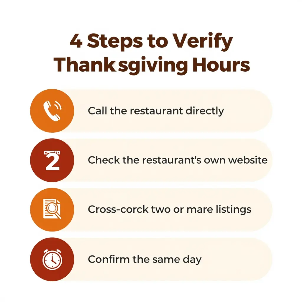 A four-step infographic checklist for verifying Thanksgiving restaurant hours