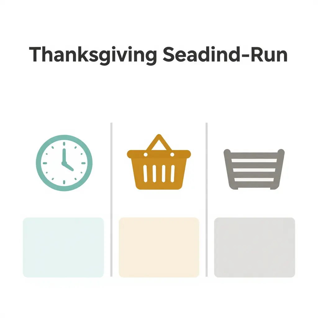 Flat two-dimensional timeline diagram showing a horizontal bar split into three zones: market opening marked by a clock icon, the peak-rush middle period marked by a shopping basket icon, and the sold-out-by-noon endpoint marked by an empty crate icon.