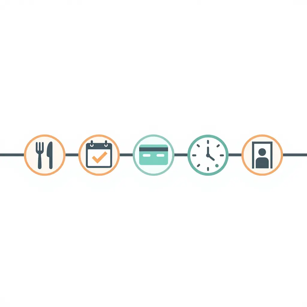 Flat 2D timeline diagram showing the recommended order of steps for booking a Thanksgiving dinner reservation