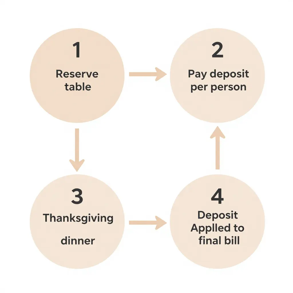 Flowchart showing how a prepaid deposit moves from reserving a table to being applied to the final bill
